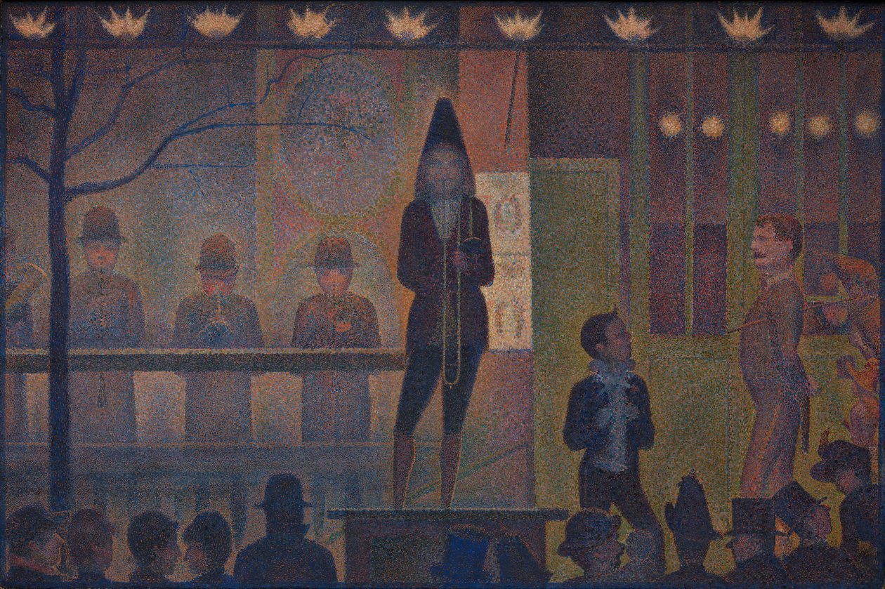 सर्कस साइडशो दंगल परेड, 1887-88। द्वारा जॉर्जेस पियरे सेरात