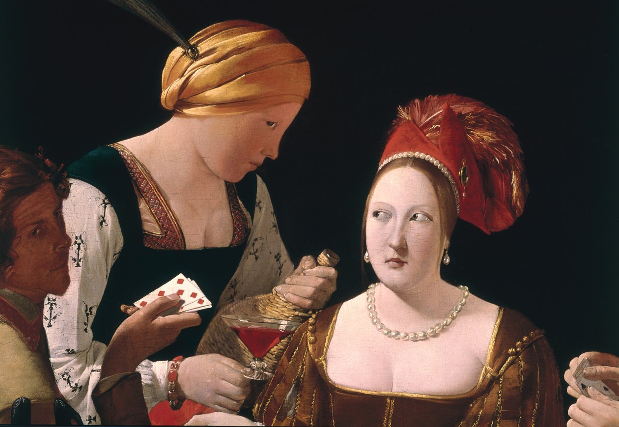 चीट ऑफ डायमंड्स के साथ धोखा, दो महिलाओं को चित्रित करते हुए विस्तार, c.1635-40 (90053 का विस्तार) द्वारा जॉर्जेस डी ला टूर