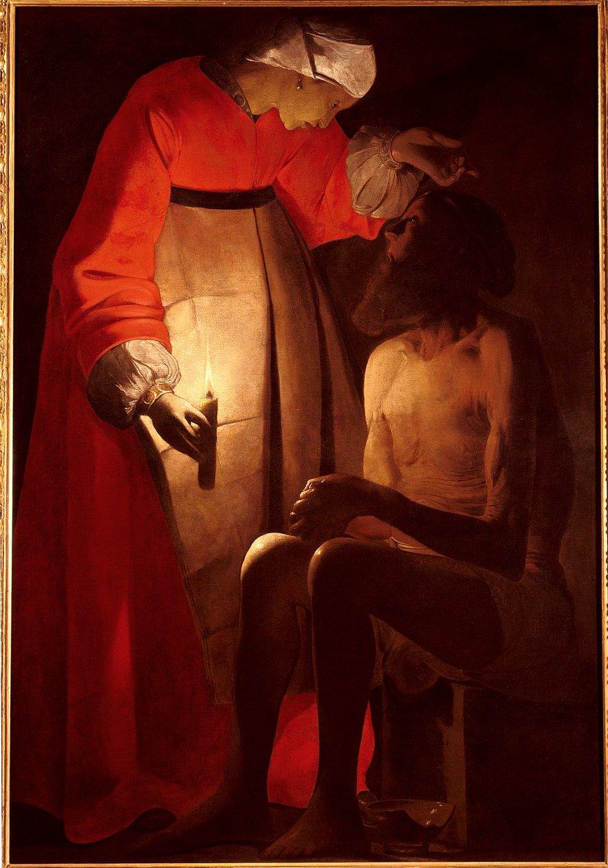 अय्यूब अपनी पत्नी से क्रोधित है। जॉर्जेस डी ला टूर द्वारा चित्रकारी (1593-1652) द्वारा जॉर्जेस डी ला टूर