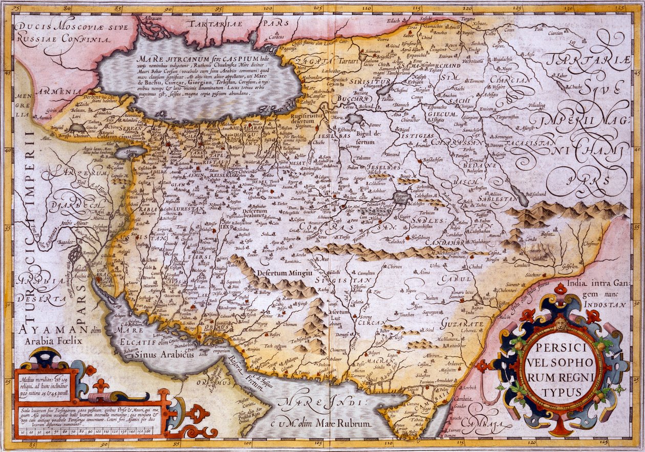 फारस का नक्शा, 1638 (हाथ से सजी नक्काशी) द्वारा जेरार्डस मर्केटर