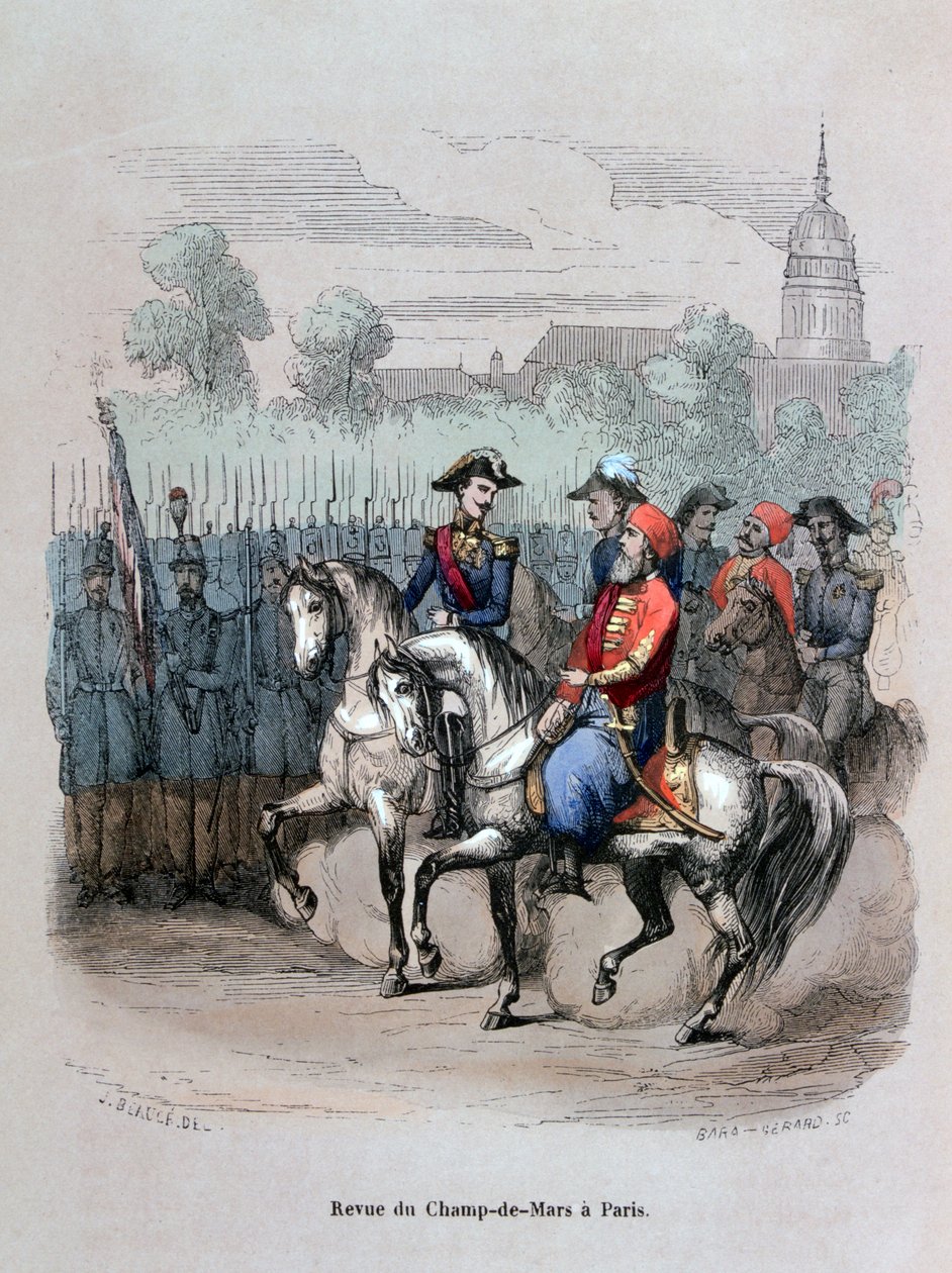 इब्राहिम पाचा के साथ सैन्य समीक्षा, चैंप डे मार्स, पेरिस, c1846 1847 द्वारा जेरार्ड कोर्बिआउ