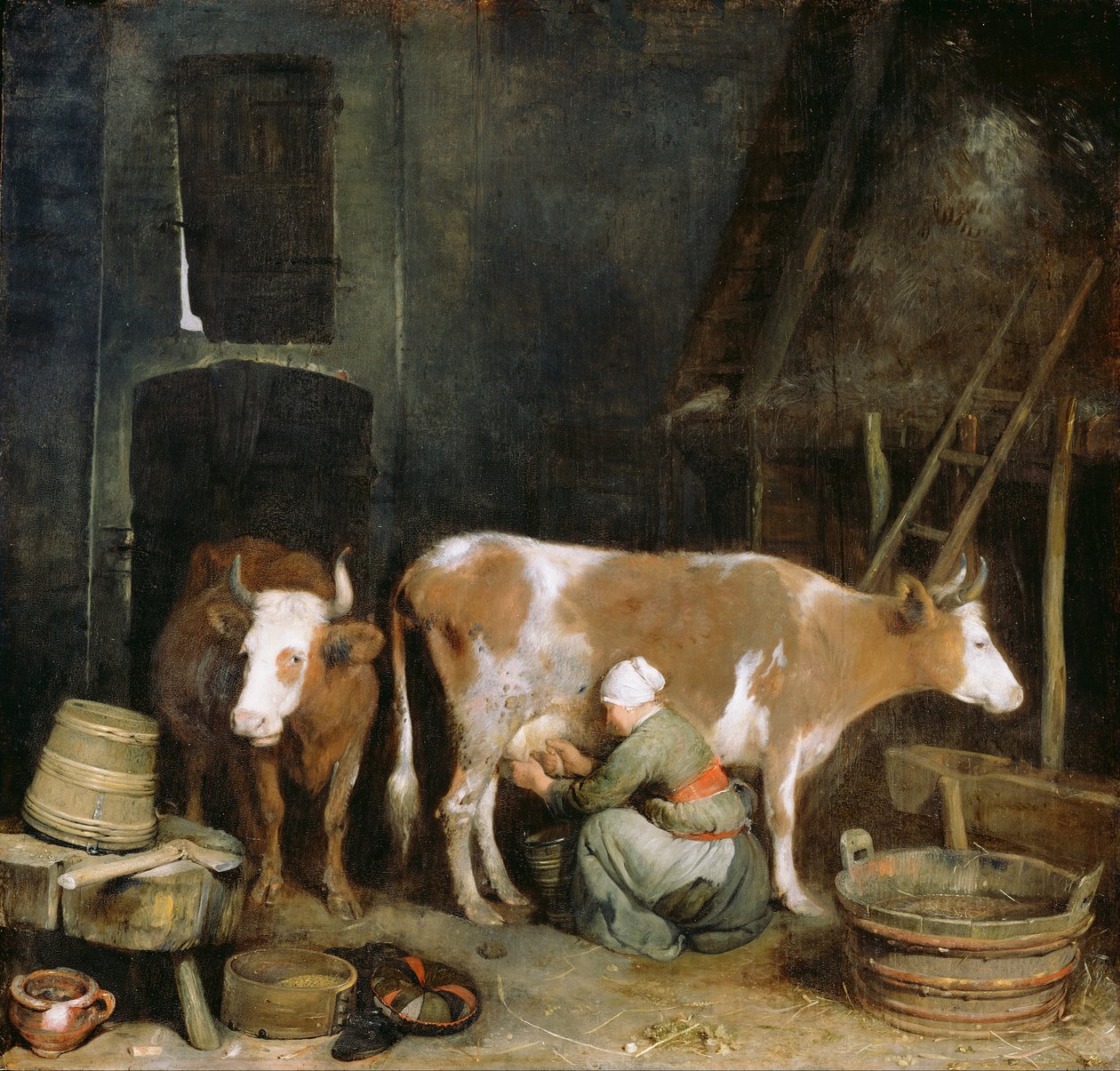 एक खलिहान में गाय पालने वाली गाय, 1652-1654 द्वारा जेरार्ड टेर बोर द यंगर