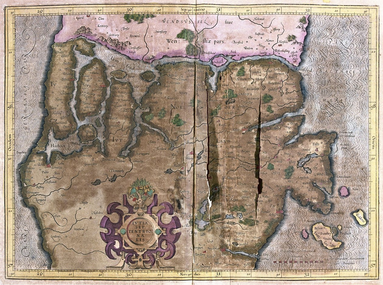 जटलैंड का उत्तरी भाग, स्कैंडिनेविया (उत्कीर्णन) द्वारा जेरार्डस मर्केटर