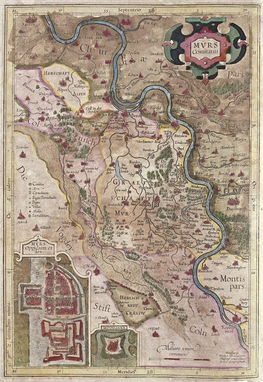 वेस्टफेलिया, जर्मनी में राइन नदी का मार्ग (उत्कीर्णन) द्वारा जेरार्डस मर्केटर