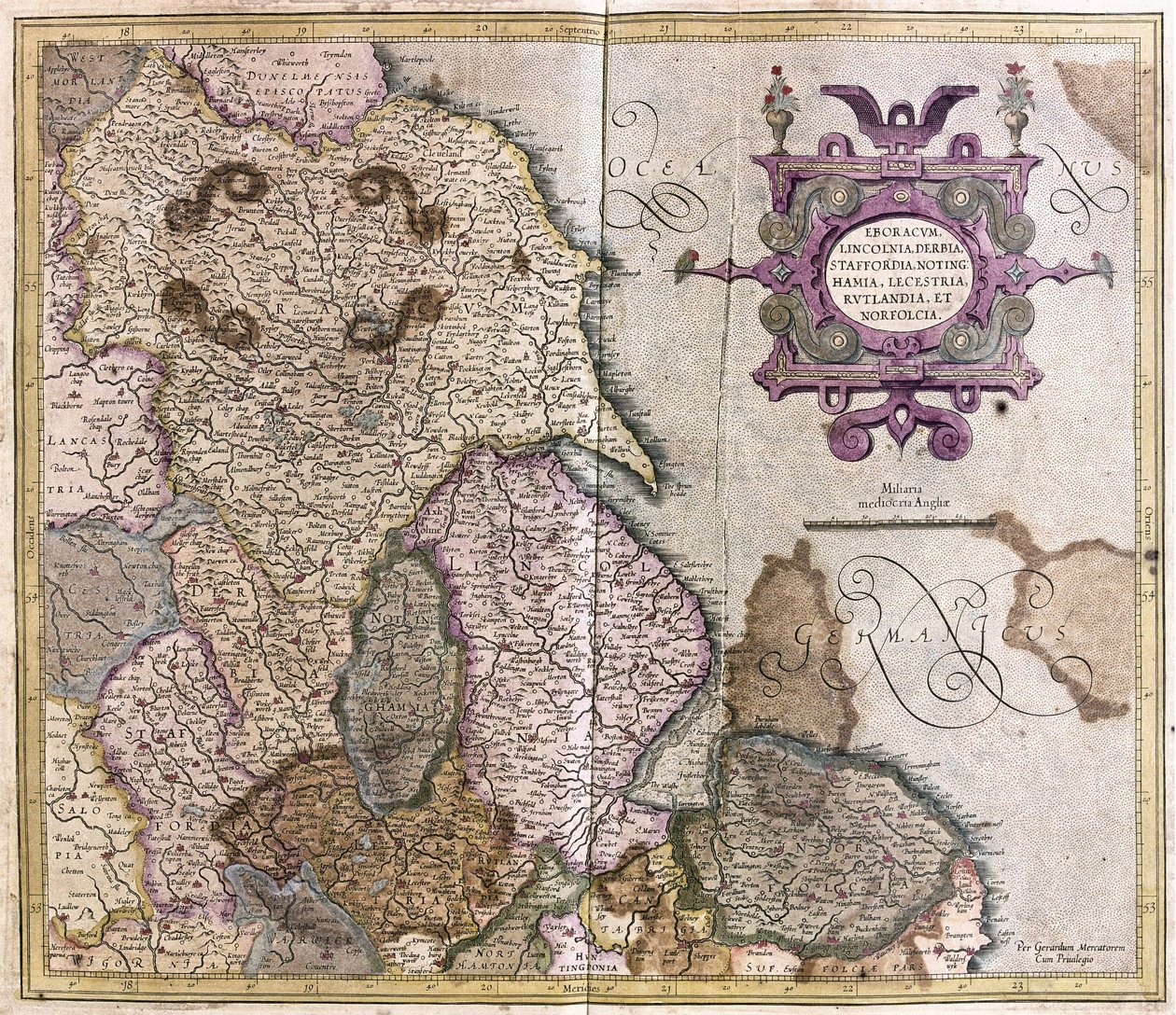 यॉर्कशायर, लिंकनशायर, स्टैफ़र्डशायर, नॉटिंघमशायर, लीसेस्टरशायर, रटलैंड और नॉरफ़ॉफ़, ग्रेट ब्रिटेन द्वारा जेरार्डस मर्केटर