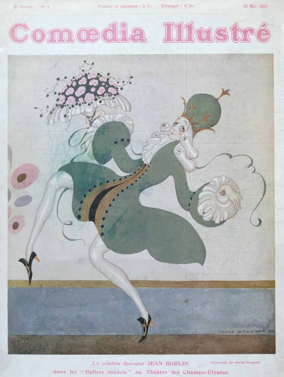 जीन बोरलिन (1893-1930), रॉयल स्वीडिश बैले के स्टार, &39;कोमोडिया इलस्ट्रे&39; के फ्रंट कवर से, मई 1921 द्वारा गेरडा मैरी फ्रेडरिक वेगेनर