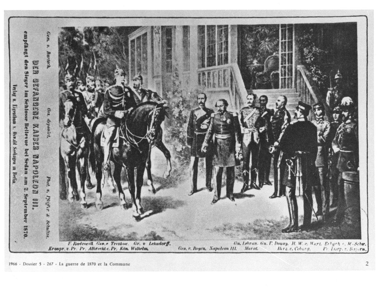 2 सितंबर 1870 को सेडान के पास बेलेव्यू कैसल में सम्राट नेपोलियन III (1808-73) और कैसर विल्हेम I (1797-1888) के बीच बैठक द्वारा जर्मन स्कूल