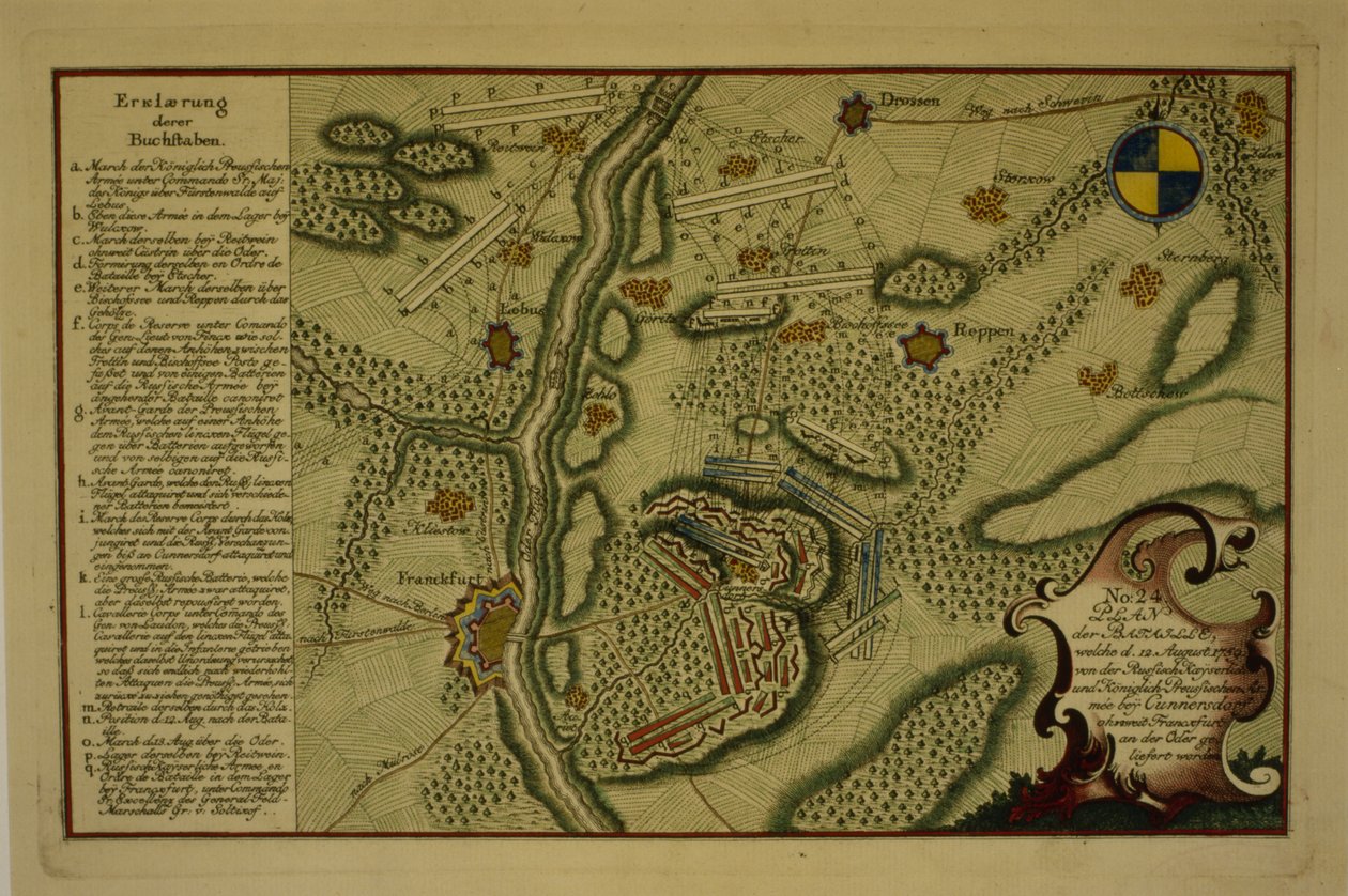 कुनेर्सडॉफ़ की लड़ाई की योजना, 12 अगस्त, 1759, 1759 (कागज पर कलम और स्याही) द्वारा जर्मन स्कूल