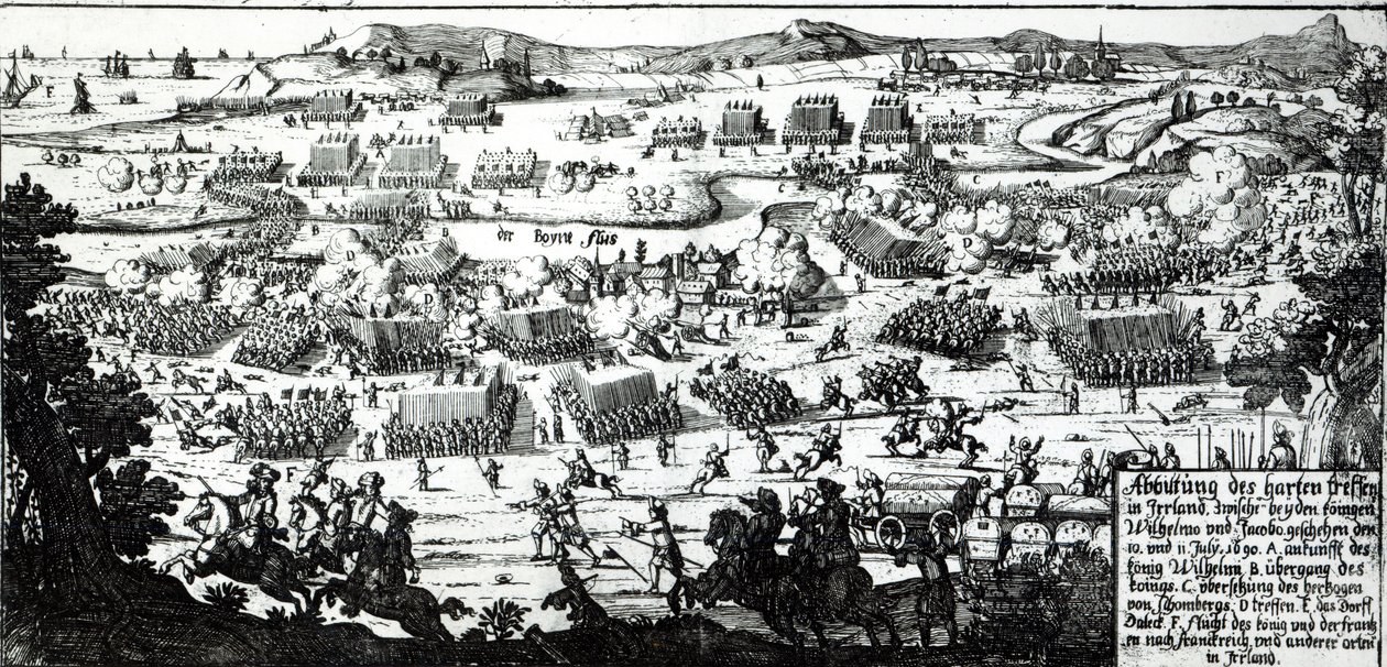 द बॉयन की लड़ाई, c.1690 (प्रिंट) द्वारा जर्मन स्कूल