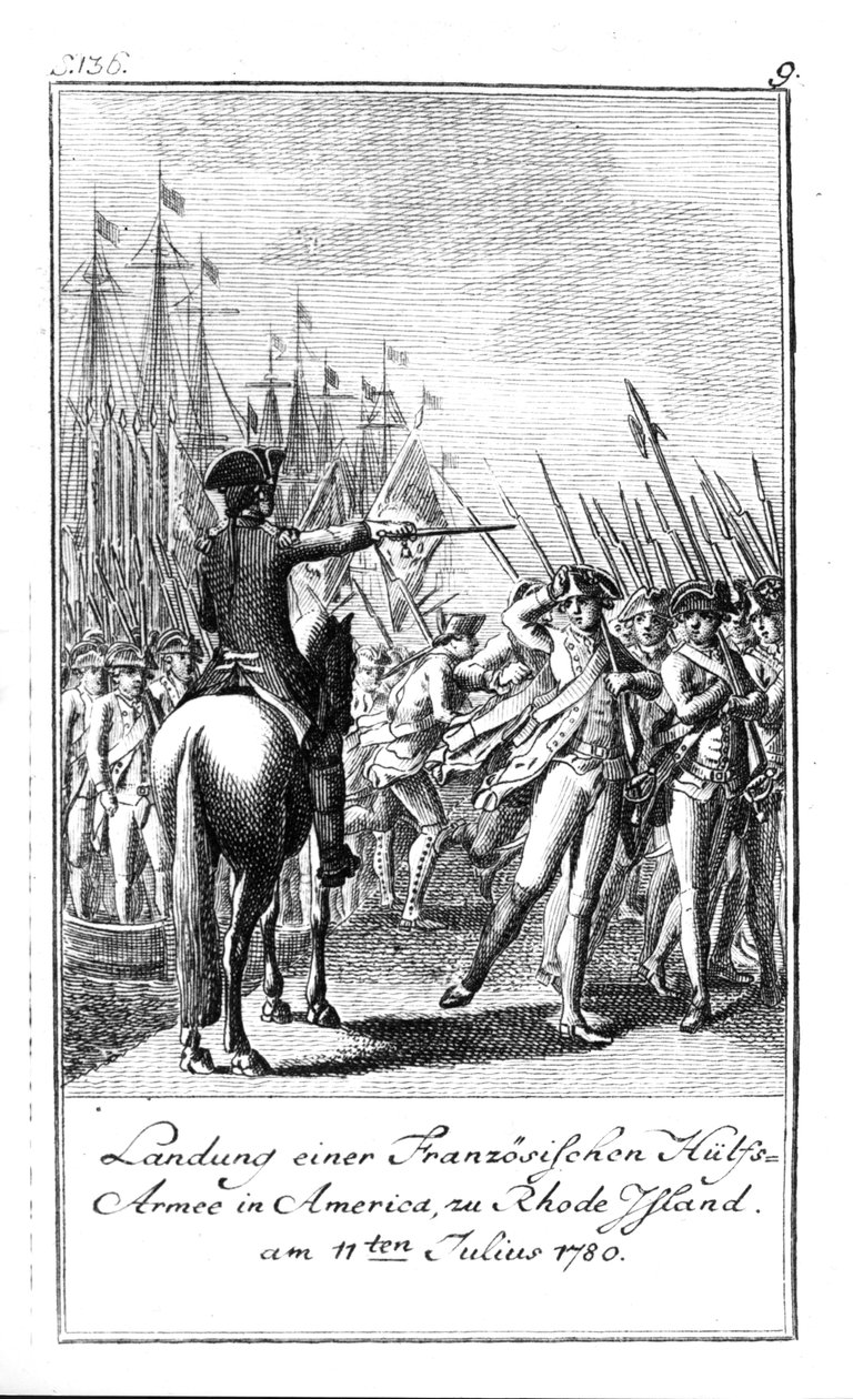 11 जुलाई 1780 को अमेरिका के रोड आइलैंड में एक फ्रांसीसी सहायक सेना की लैंडिंग द्वारा जर्मन स्कूल