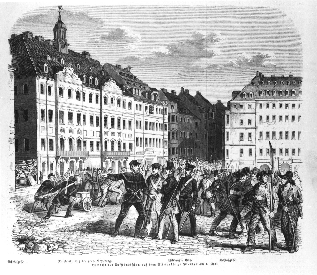 6 मार्च 1848 को ड्रेसडेन में विद्रोह, &39;इलस्ट्रेटर जेइटुंग&39; से चित्रण द्वारा जर्मन स्कूल