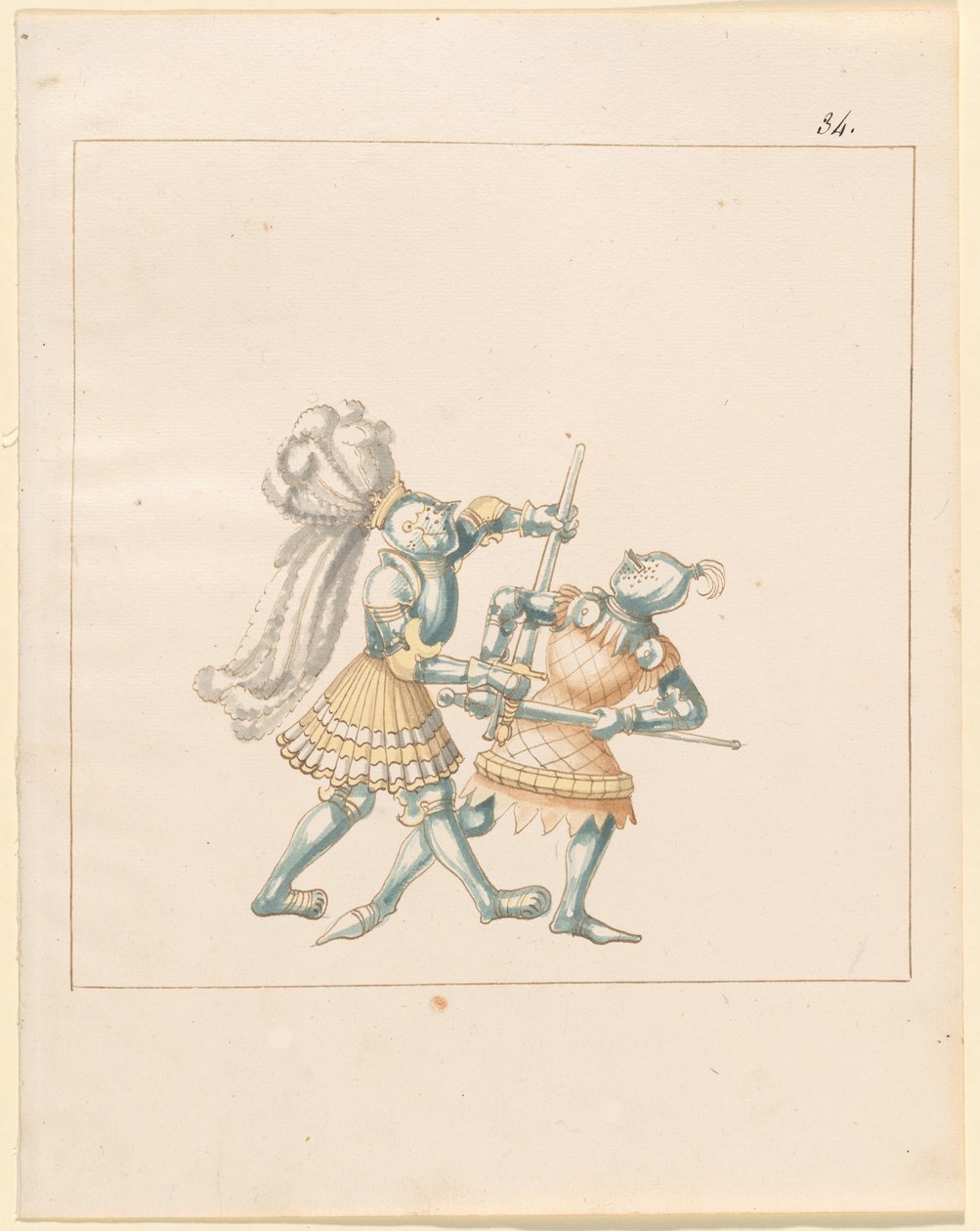 फ़्रीडल, द बुक ऑफ़ जॉस्ट्स एंड टूर्नामेंट ऑफ़ एम्परर मैक्सिमिलियन I: कॉम्बैट्स ऑन फ़ुट (जॉस्ट्स) (खंड III): प्लेट 164 द्वारा जर्मन 16वीं शताब्दी
