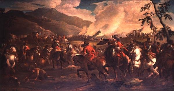 एक घुड़सवार सेना की लड़ाई (कैनवास पर तेल) द्वारा जर्मन स्कूल