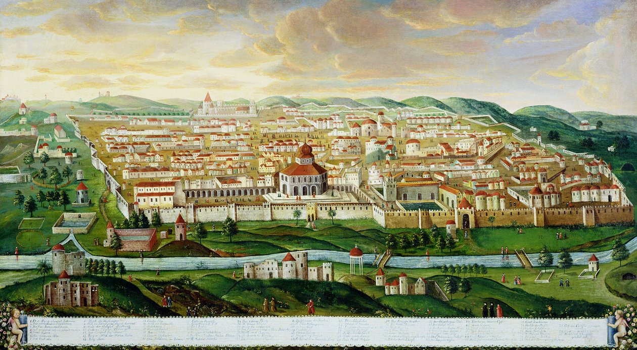 यरूशलेम की दीवार शहर का एक दृश्य, c.1740 द्वारा जर्मन स्कूल