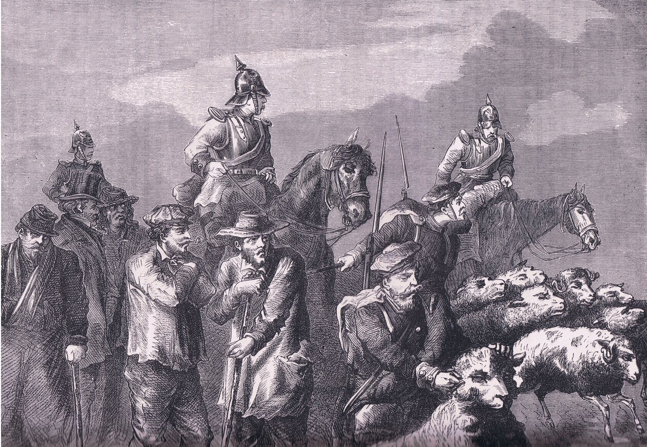 एक फोर्जिंग पार्टी, कैसेल्स एंड कंपनी लिमिटेड द्वारा प्रकाशित फ्रांस और जर्मनी के बीच युद्ध का कैसेल्स इतिहास, c.1890 (लिथो) द्वारा जर्मन स्कूल
