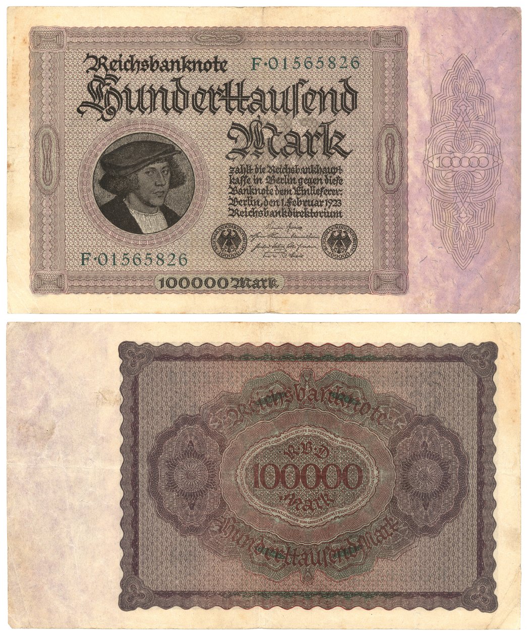 एक सौ हज़ार का निशान बैंकनोट, 1923 (रेक्टो और प्रोमो) द्वारा जर्मन स्कूल