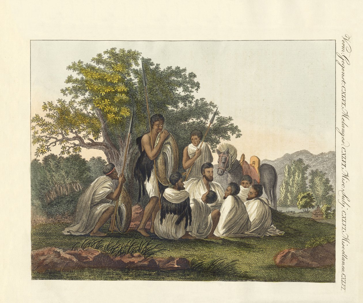 अपनी यात्रा के दौरान आराम करने वाले एबिसिनियन (रंगीन उत्कीर्णन) द्वारा जर्मन स्कूल