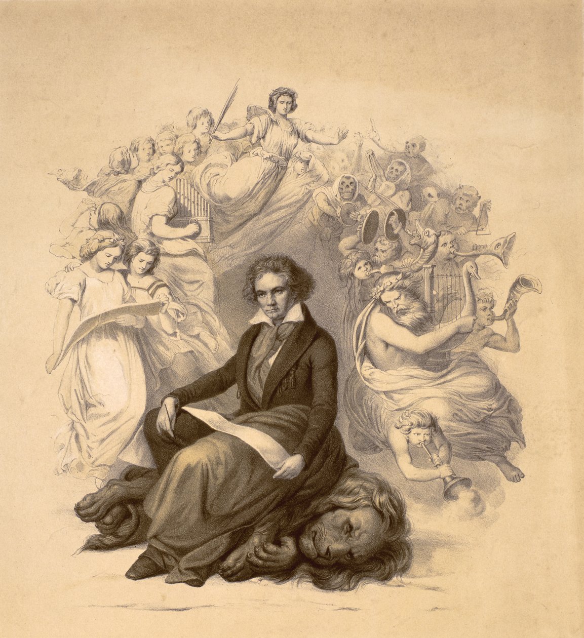 लुडविग वैन बीथोवेन (1770-1827) का शैतानी चित्र द्वारा जर्मन स्कूल