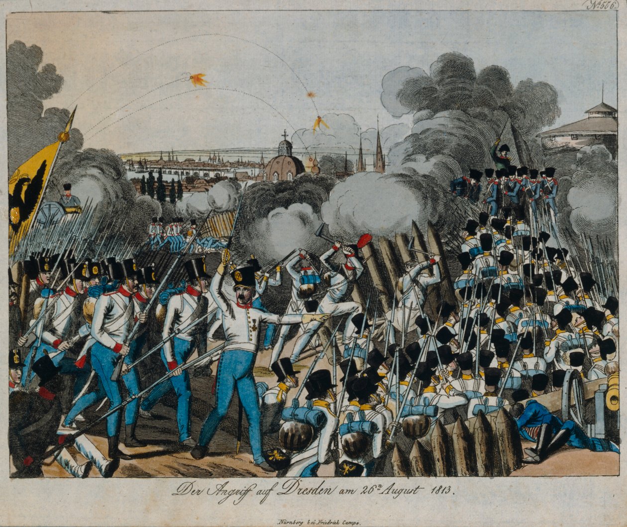 छठे गठबंधन के युद्ध के दौरान ड्रेसडेन की लड़ाई, 26-27 अगस्त 1813, c.1820 द्वारा जर्मन स्कूल