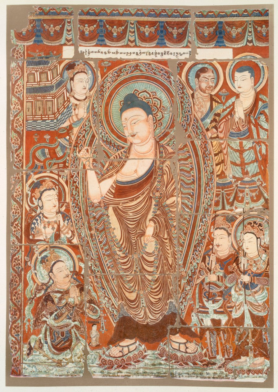 बुद्ध सिम्हा, पब की पूजा दिखाते हुए गुफा चित्र। C1913। द्वारा जर्मन स्कूल