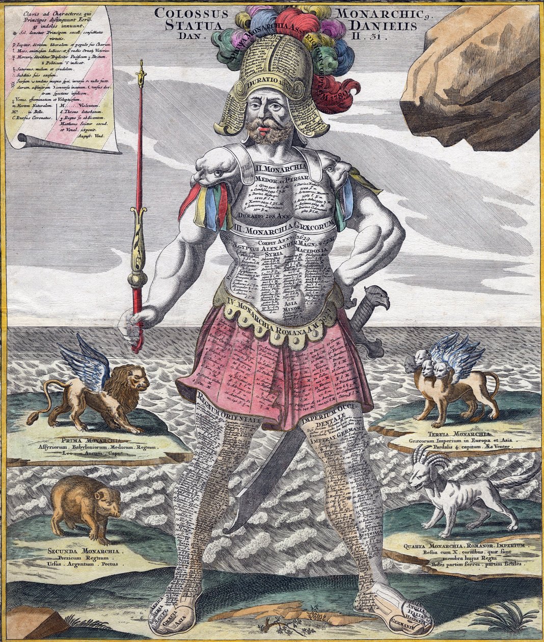कोलोसल किंग एस्ट्राइड हिज़ एम्पायर, c.1750 (उत्कीर्णन) द्वारा जर्मन स्कूल
