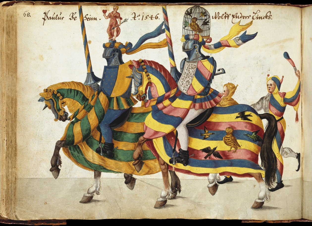 प्रतियोगिता के लिए सुसज्जित प्रतियोगी, c.1640 (कलम और स्याही, जल रंग और धुलाई) द्वारा जर्मन स्कूल