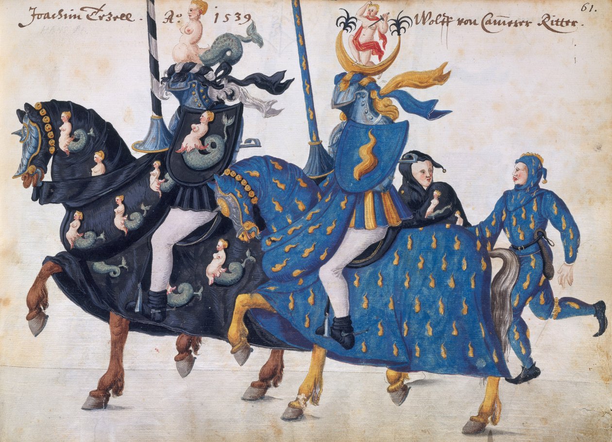 प्रतियोगिता के लिए सुसज्जित प्रतियोगी, c.1640 (कलम और स्याही, जल रंग और धुलाई) द्वारा जर्मन स्कूल
