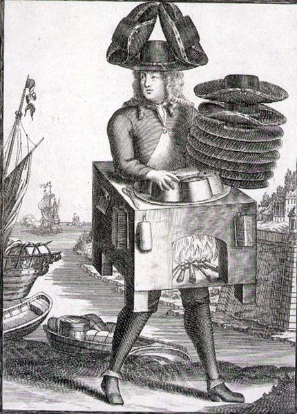 एक हैटर, पब के लिए पोशाक। जेरार्ड वाल्क द्वारा (1651/2-1726) c.1690 (उत्कीर्णन) द्वारा जर्मन स्कूल