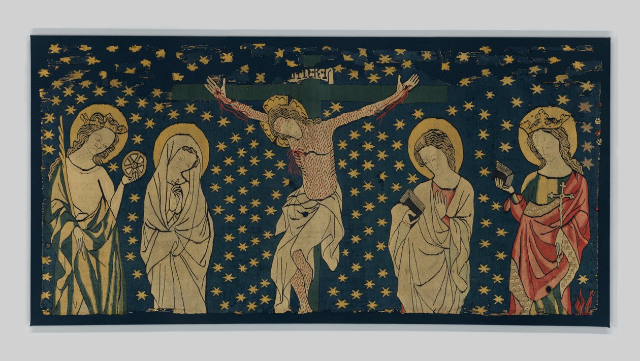 क्रूसीफिकेशन, कॉन्सटेंस में बनाया गया, c.1325–50 (लिनन, ऊन और रेशम) द्वारा जर्मन स्कूल