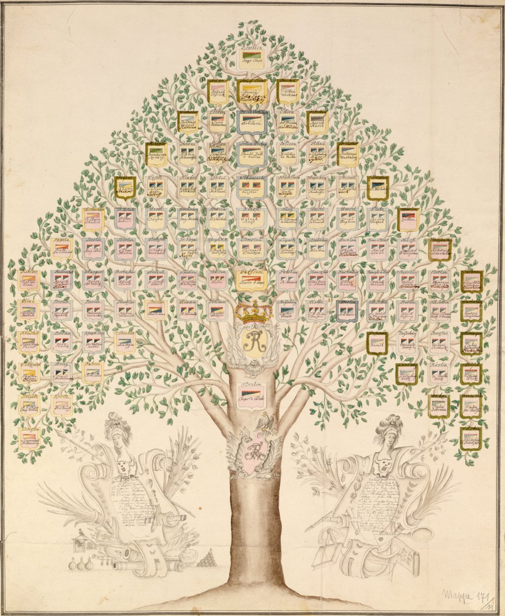 रेजिमेंट के 97 स्टेशनों का आरेख, जिसने रॉयल प्रशिया आर्मी, 1756 (कागज पर पेन, स्याही और wc) बनाया द्वारा जर्मन स्कूल