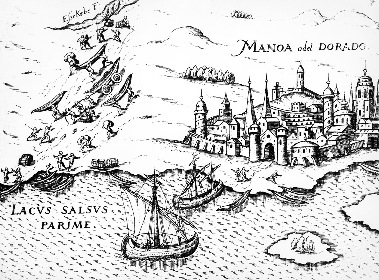 एल्डोराडो, जी। रैले, 1594-96 द्वारा रेजनी गुयाना का चित्रण द्वारा जर्मन स्कूल