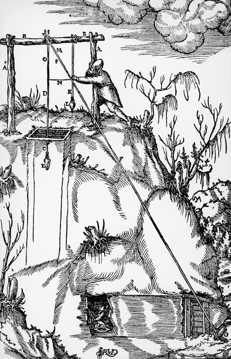 जॉर्ज पावर या जॉर्जियस एग्रीकोला (1494-1555) द्वारा बेसल में प्रकाशित डी रे मेटालिका (धातुओं की प्रकृति पर) से उत्कीर्णन द्वारा जर्मन स्कूल
