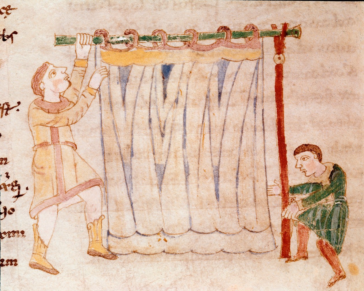 कपड़े का काम। रबनस मौरस मैग्नेन्टियस (या रबन मौर या रबानो मौरो, सीए। 780-856) द्वारा पांडुलिपि "" डी यूनिवर्सो" या "" डे रेरम नेचुरिस "" (चीजों की प्रकृति से) से लिया गया लघु। 9वीं शताब्दी। मोंटे कैसीनो अभय का पुरालेख (मा द्वारा जर्मन स्कूल