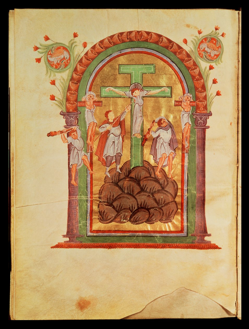 Fol.223v द क्रूसिफ़िकेशन, द गॉस्पेल ऑफ़ ओटो III से, c.996 द्वारा जर्मन स्कूल