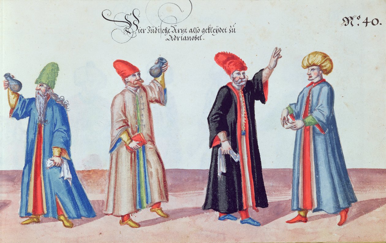 एड्रियनोपल, तुर्की से चार यहूदी चिकित्सक, c.1600 (कागज पर wc) द्वारा जर्मन स्कूल