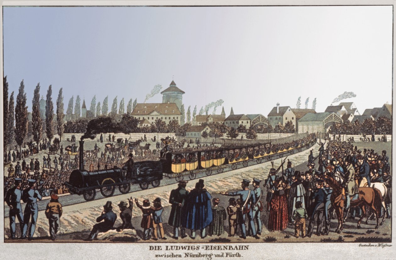 जर्मन रेलवे। c.1830-1840 (उत्कीर्णन) द्वारा जर्मन स्कूल