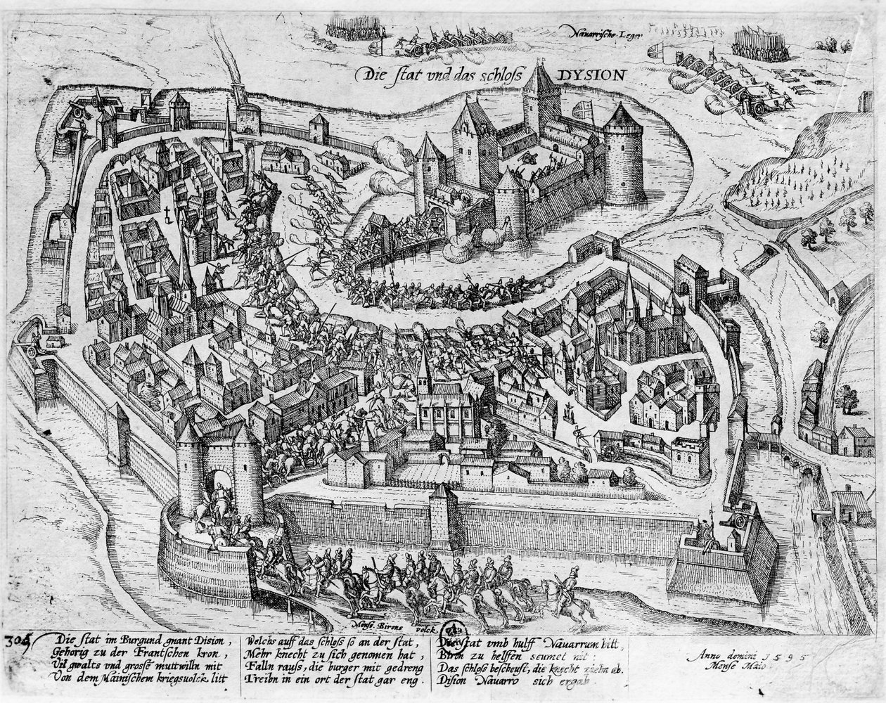 हेनरी IV (1553-1610) स्पैनिश पर फोंटेन-फ्रैंकेइस में अपनी जीत के बाद, 5 जून 1595 को डायजन में प्रवेश द्वारा जर्मन स्कूल