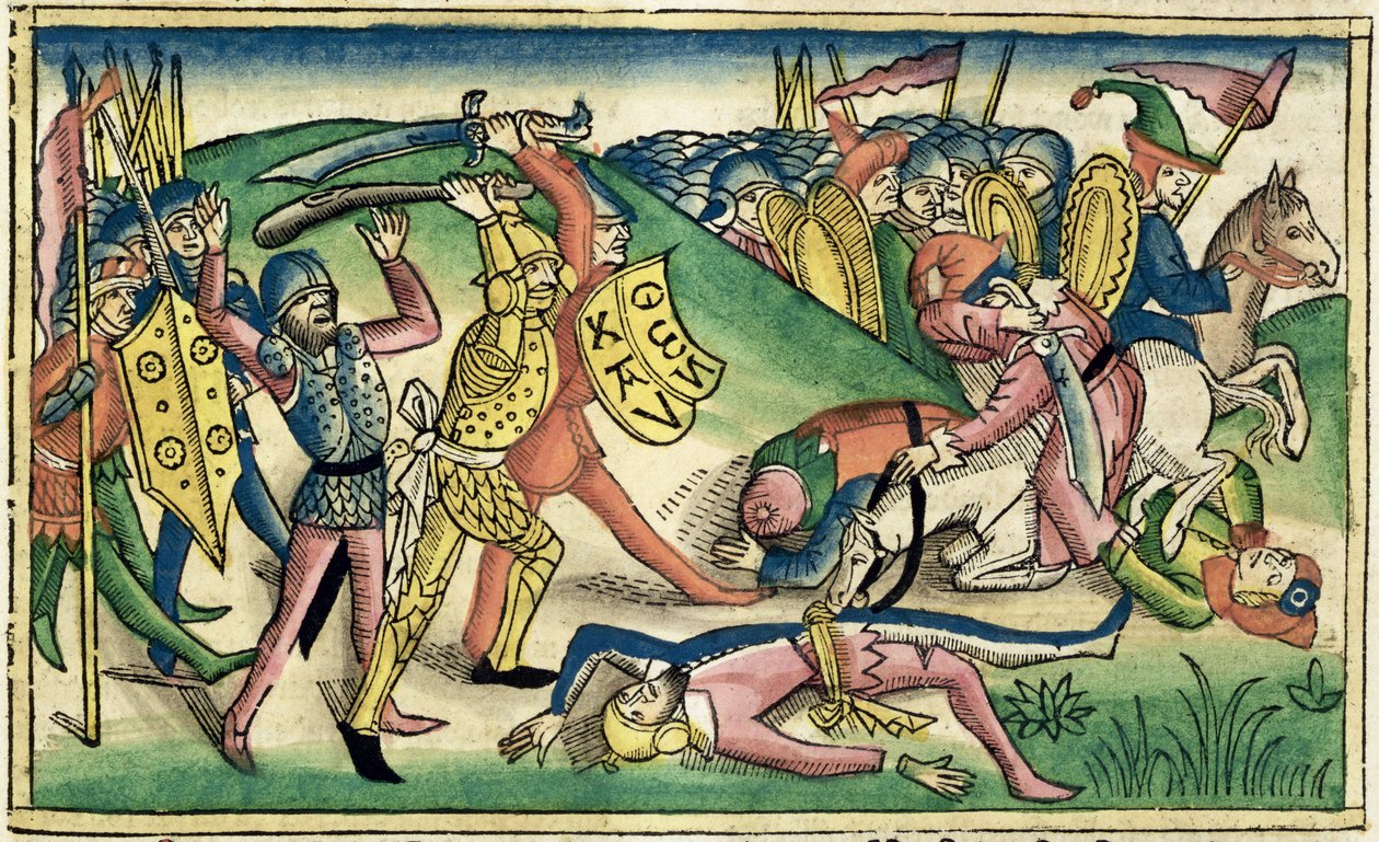 I किंग्स 15 16 युद्ध के बीच असुर और बाशा, नूर्नबर्ग बाइबिल (Biblia Sacra Germanaica) (रंगीन लकड़बग्घा) से द्वारा जर्मन स्कूल