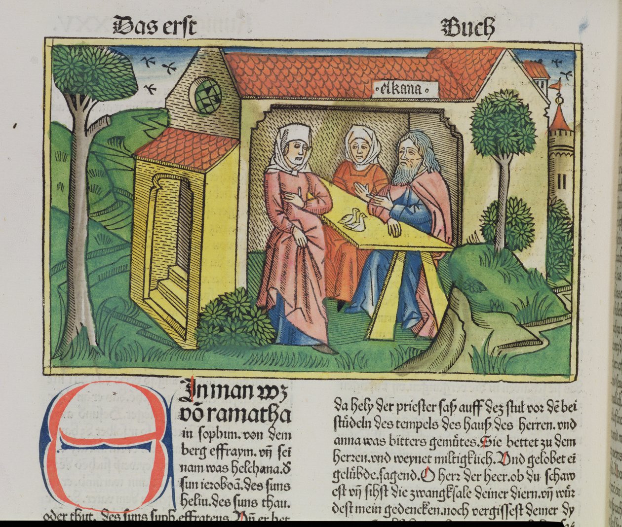 मैं शमूएल 1: 8 एल्काना आराम हन्नाह, नूर्नबर्ग बाइबिल (Biblia Sacra Germanaica) (रंगीन लकड़बग्घा) से द्वारा जर्मन स्कूल
