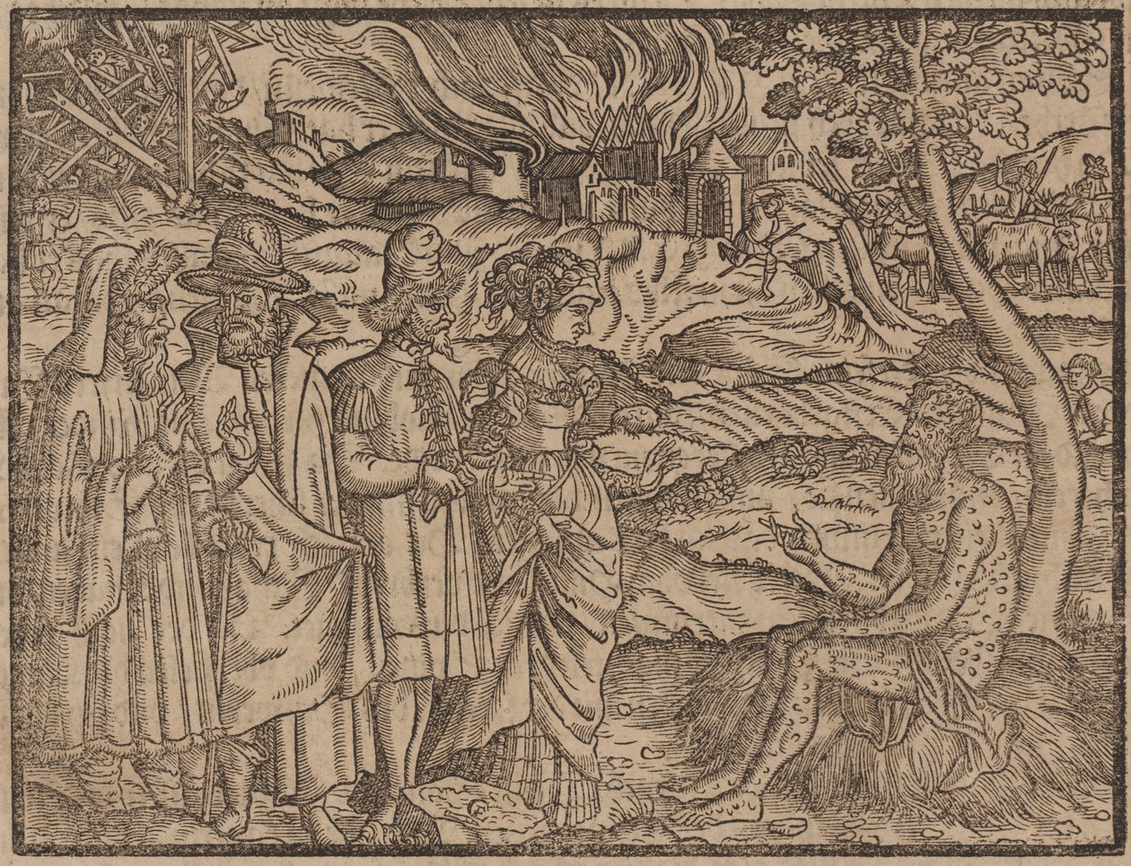 फोड़े के साथ कवर किया गया जॉब c.1525 (वुडकट) द्वारा जर्मन स्कूल