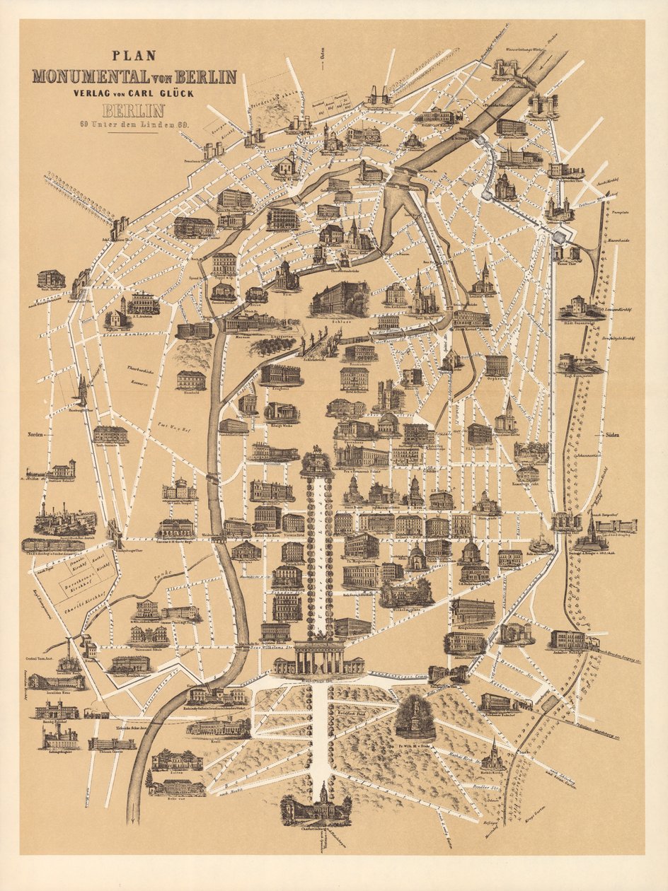 बर्लिन का नक्शा, कार्ल ग्लूक वर्लग, बर्लिन, 1860 द्वारा प्रकाशित द्वारा जर्मन स्कूल