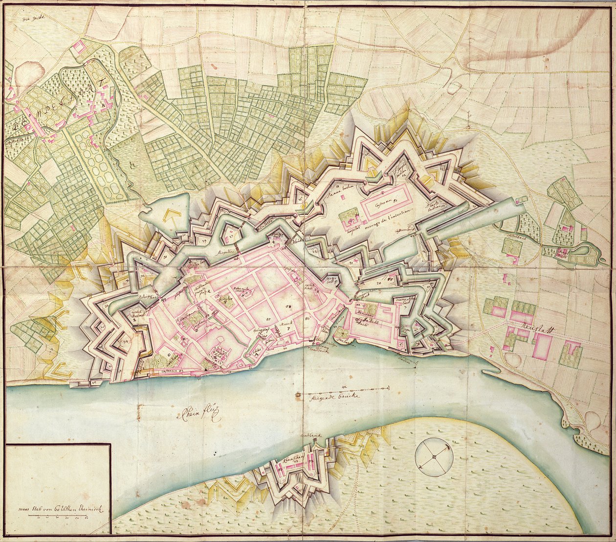 डसेलडोर्फ का मानचित्र, 1736 द्वारा जर्मन स्कूल