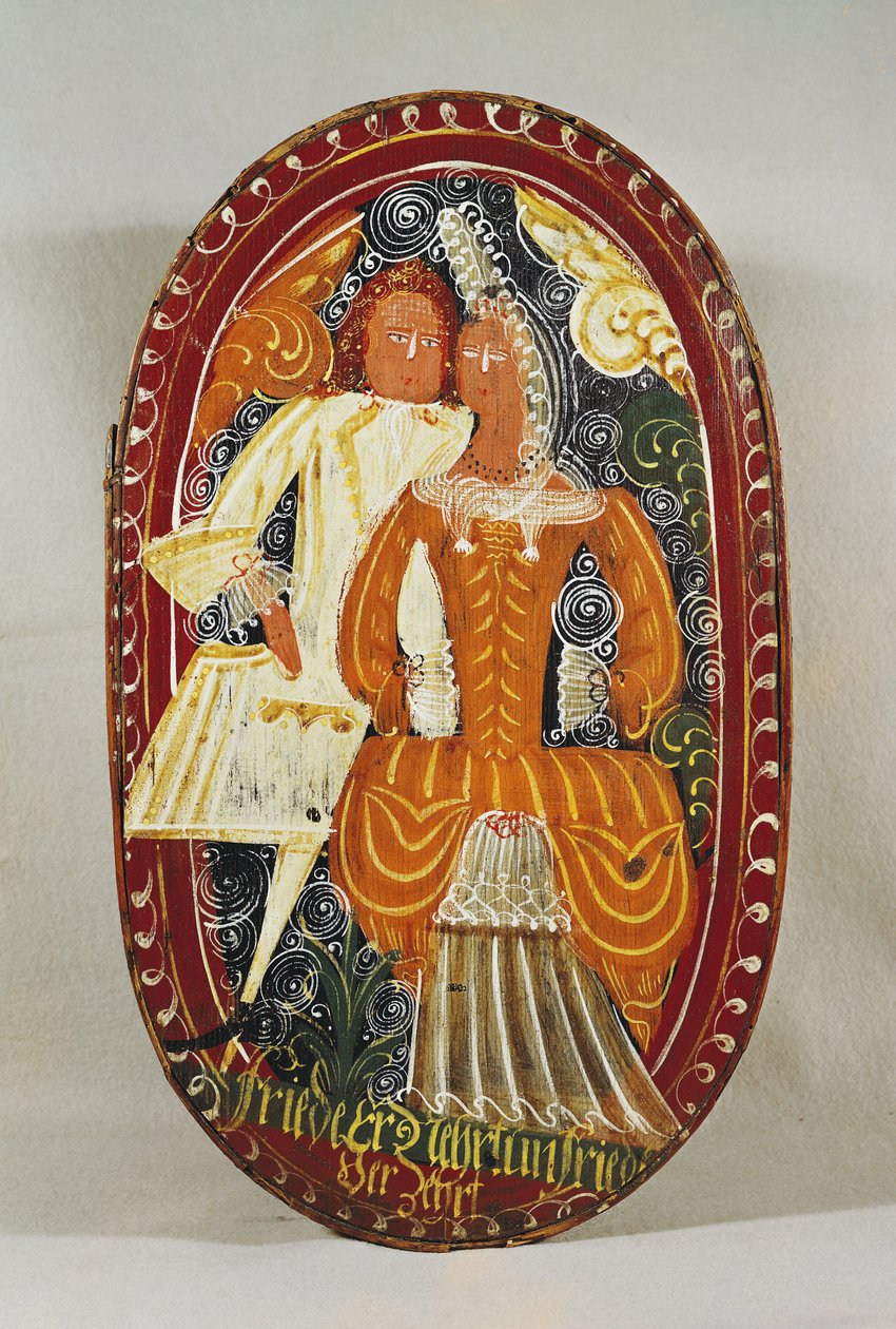 Marzipan बॉक्स में एक पुरुष और महिला को दर्शाया गया, c.1660 (चित्रित लकड़ी) द्वारा जर्मन स्कूल