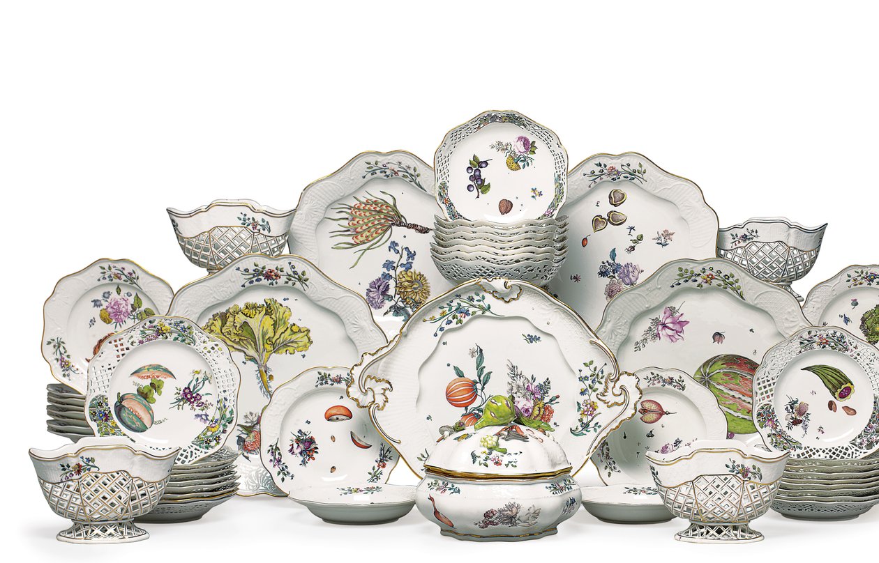 Meissen 'Bruehlsche Allerlei' वानस्पतिक भाग रात्रिभोज और मिठाई सेवा, c.1746 (चीनी मिट्टी के बरतन) द्वारा जर्मन स्कूल