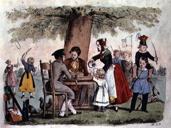 ओपन एयर गेम्स, जर्मनी, c.1860 (रंग उत्कीर्णन) द्वारा जर्मन स्कूल