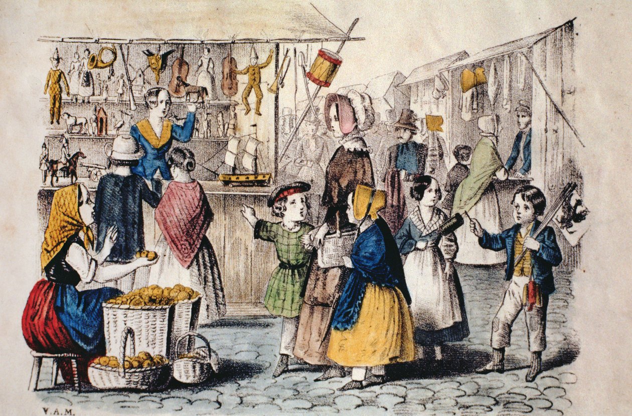 जर्मनी में ओपन एयर मार्केट, c.1860 (रंग उत्कीर्णन) द्वारा जर्मन स्कूल