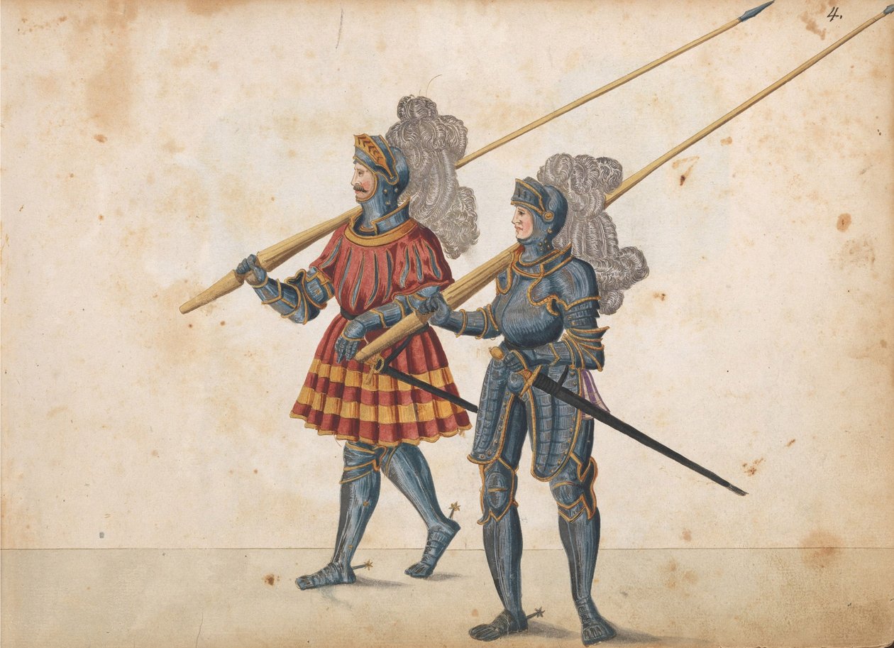 एक टूर्नामेंट के लिए परेड, c.1640 (कलम और स्याही, वॉटरकलर और वॉश) द्वारा जर्मन स्कूल