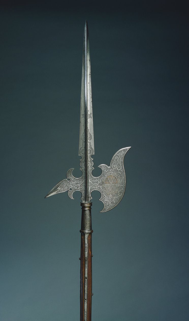 1586-91 के सैक्सोनी के इलेक्टर क्रिश्चियन I के राज्य रक्षक की परेड हलेबर्ड द्वारा जर्मन स्कूल