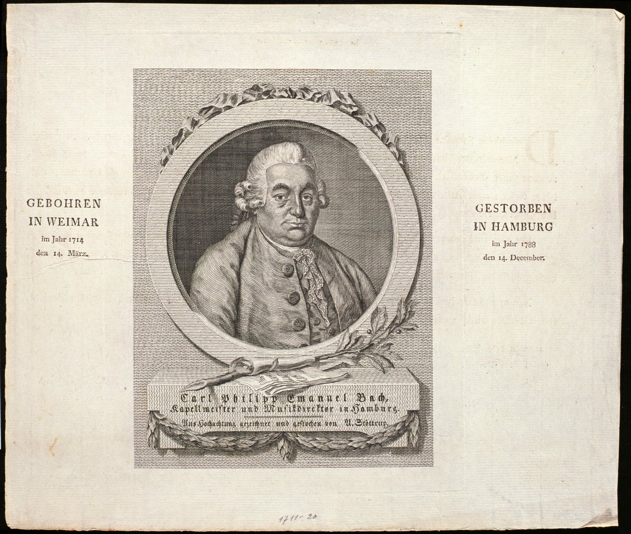 सीडी फिलिप, 1788 द्वारा उत्कीर्ण कार्ल फिलिप एमानुएल बाख (1714-88) के चित्र द्वारा जर्मन स्कूल