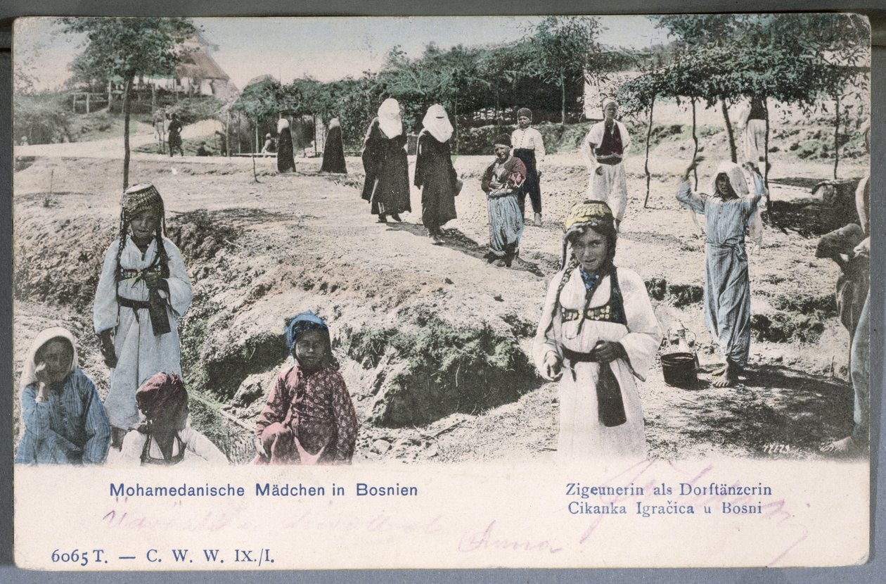 बोस्निया में युवा मुस्लिम महिलाओं का चित्रण पोस्टकार्ड, 1904 द्वारा जर्मन स्कूल